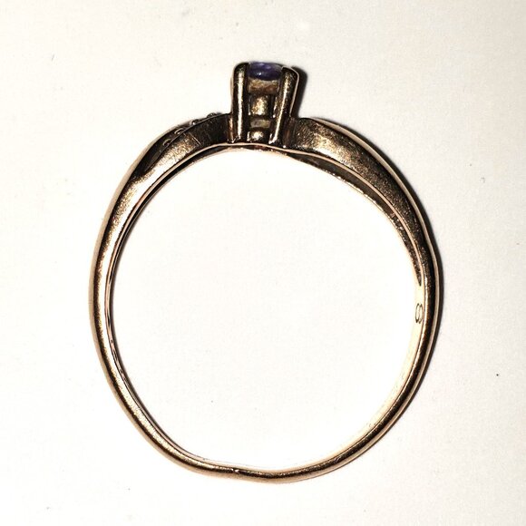 Dainty Vintage 10K Gold Lavender Sapphire & Diamond Nature-Inspired Leaf Ring - Picture 13 of 14